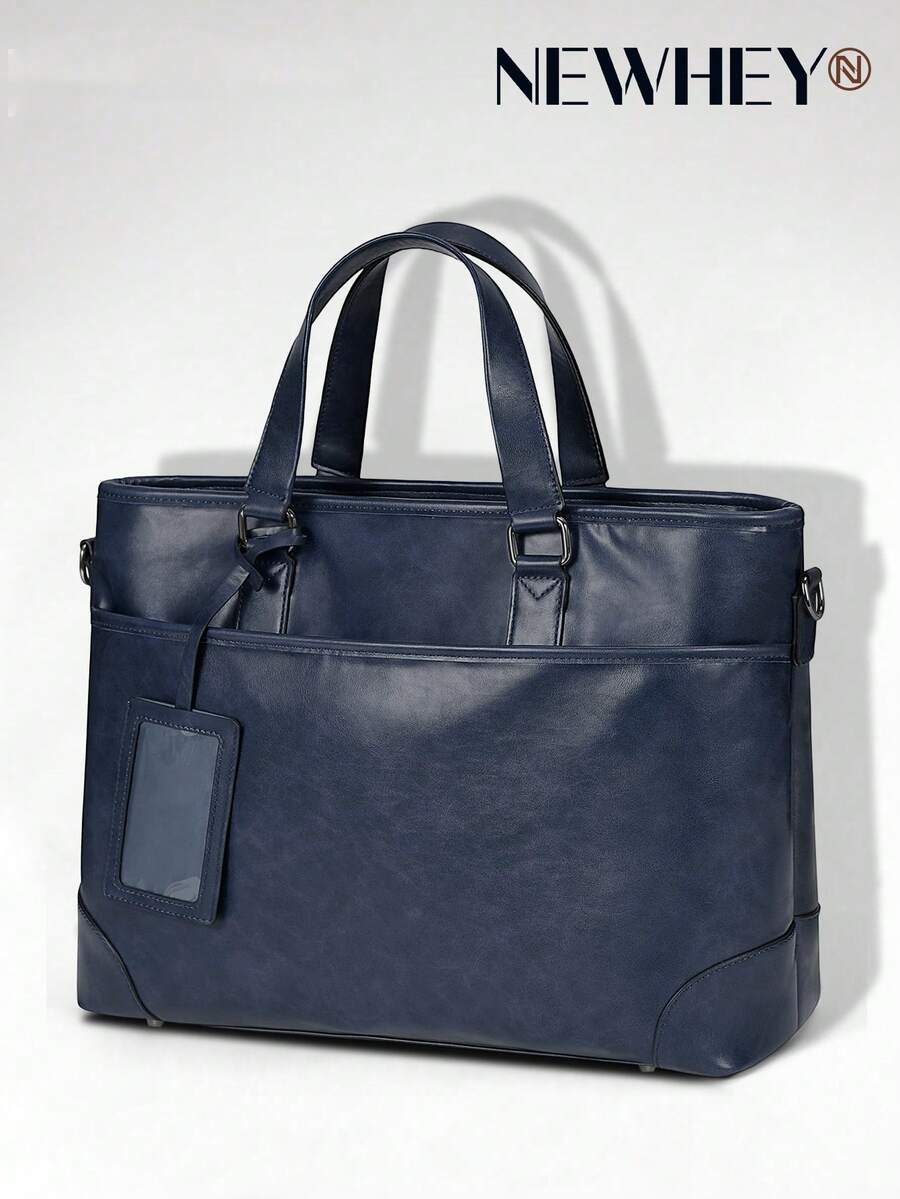 NEWHEY 15.6 Inch Men's Business Briefcase, Large Capacity, Job Interview Bag, Leather Water-Resistant, Dual-Way Commute