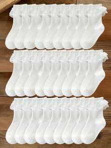 6双装夏季女婴腿套 - 优雅蕾丝荷叶边饰，罗纹针织纹理，纯白色设计，透气弹力贴合，女童休闲腿套套装 - 白色 - 查看 8