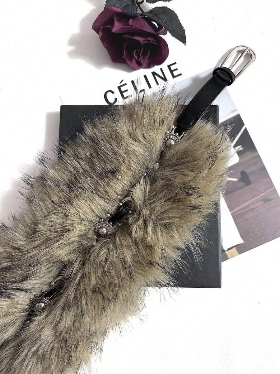 1条夏季波西米亚风纯色毛绒腰带，Y2K复古兔毛束腰性感配饰，适合搭配外套、牛仔裤、连衣裙，日常穿着，也适合派对、万圣节、圣诞节等场合，是送给朋友的绝佳礼物。 - 針扣帶毛腰帶 - 查看 1