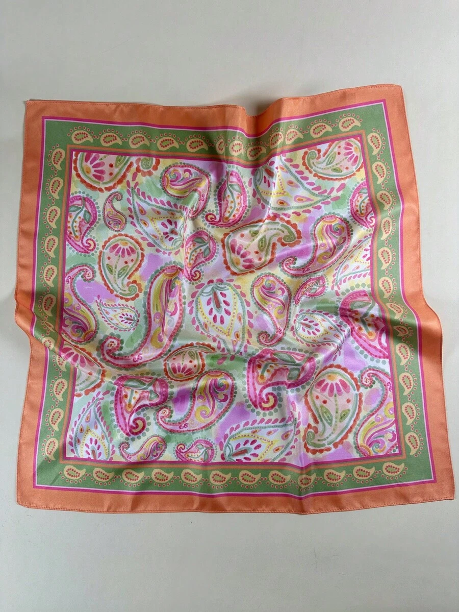 1件装女士优雅佩斯利印花缎面围巾、领巾、头巾 - 彩色 - 查看 1