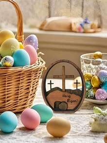 Escena de resurrección de Pascua de madera 3D y decoración de cruz, tumba, cruz, bandeja de escena de resurrección de Jesús, decoración de escena de nacimiento de Jesús, adecuada para lugares religiosos, hogar y escritorio de oficina - Multicolor - Ver 4