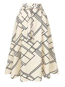 Chân váy chữ A cạp cao thắt eo họa tiết hình học cổ điển, màu mơ thanh lịch, dáng suông tôn dáng, đa năng phù hợp đi làm, hẹn hò, mặc hàng ngày, phong cách thiên niên kỷ, thích hợp cho mùa xuân, mùa hè, đi biển, ngày Valentine. - Màu be - Xem 2