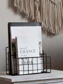 黑色金属丝信件托盘，桌面邮件整理架，收纳篮，装饰性办公文件/资料/信息架，返校必备，学习用品收纳架，展示架，整理架