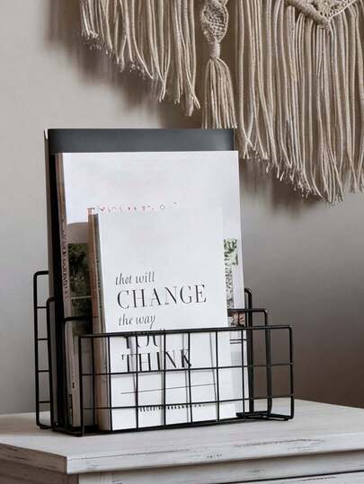 1 st svart brevkorg i metalltråd, skrivbordspostorganisatör, förvaringskorg, dekorativ kontorshållare för arkiv/dokument/information, oumbärlig för skolstarten, förvaring för skolmaterial, displayhylla, organiseringställ