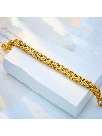 ZG YING ZHOU ZGYZ 1 pieza Pulsera de eslabones 3D chapada en oro de 18K de acero de titanio, estilo grueso y macizo de hip hop, cadena de eslabones de acero inoxidable