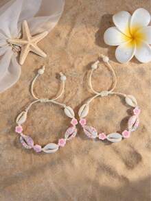 2 chiếc vòng tay điều chỉnh được kiểu dáng nghỉ mát biển, họa tiết vỏ sò và hoa, thích hợp cho phụ nữ đi du lịch và nghỉ dưỡng. - Nhiều màu 2 - Xem 14