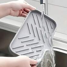 Suport de scurgere din silicon, protecție împotriva stropirii chiuvetei de bucătărie - Tavă de scurgere cu mâner de robinet din silicon, dozator de detergent de vase și suport pentru burete de robinet, accesorii pentru chiuvetă, potrivite pentru blatul de bucătărie și baie - o marime - Vizualizare 6