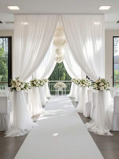 1pc 75cm/160cm Width White Sheer Curtain Voile, Chiffon Ceiling Drape, 100% Polyester Material, Suitable For: Party Decor, Valentine's Day Decor, Ramadan Decor