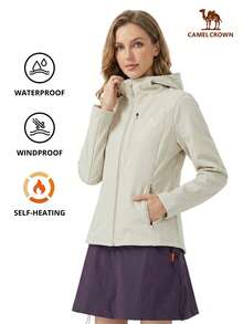 CAMEL CROWN 女士户外抓绒外套，保暖，修身，显瘦，适合徒步旅行和户外活动，时尚立领带抓绒内衬，运动服 - 輕霜白 - 查看 8