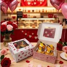 2个/10个装情人节4/6/12寸纸杯蛋糕盒，心形玛芬挞盒，带透明窗口，白色纸板盒，适用于饼干、零食、甜点、蛋糕屋、派对礼品、烘焙包装、熟食礼盒、烘焙用品 - 紙製 - 查看 4