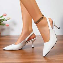 Giày sandal cao gót mũi nhọn mùa hè mới dành cho nữ - Giày lười hở mũi bằng da bóng màu trắng, có quai chun. - trắng - Xem 3