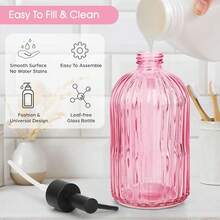 Topsky Stripe Glass Soap Dispenser With Black Plastic Pump, 400ml Liquid Hand Soap Dispenser, Rustproof Pump For Kitchen & Bathroom, Great For Lotions, Essential Oil, Liquid Soaps-Pink - Pink - View 4