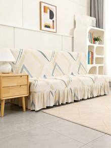 几何线条印花沙发床罩，裙摆式设计，弹性全包覆式聚酯纤维沙发罩，针织牛奶丝面料，四季皆宜 - 杏色 - 查看 6