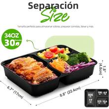 Contenedores de alimentos desechables, Contenedores de alimentos con compartimento grande, Contenedores de plástico herméticos, Contenedores para preparación de comidas, Apto para microondas, congelador y lavavajillas - Estilo 30P 2 - Ver 6