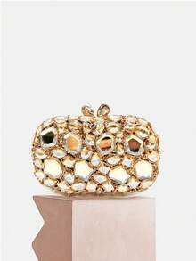 Luxurious Gold Crystal Clutch Purses Lady Blingbling Stones Minaudiere Purses Party Dinner Rhinestone Handbags Crystal Evening Bags For Women Wedding Bride&Prom - Gold - View 2