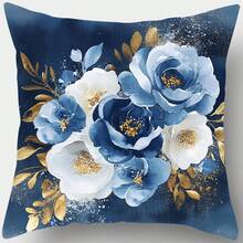 4 Packs Modern Floral Polyester Pillowcases, 45cm Square, Machine Washable, Zippered Cushion Covers With Blue And White Flower Print For Living Room Sofa And Bedroom Decor - Home Blessing & Home Design - Multicolor - View 7