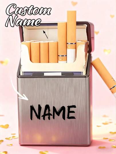 Personalized Valentine's Day Cigarette Case, Multi-Functional Metal Cigarette Case, High-Quality Texture, A Sincere Valentine's Gift For Men, An Ideal Cigarette Case For Men, Also A Great Gift For Elders And Friends. Can Be Customized With Their Names Or Photos, Universal Size, Anti-Pressure And Anti-Moisture, Ultra-Thin And Portable, Cigarette Case, Smoking Accessories.