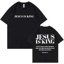 Camiseta de merchandising con versículo bíblico cristiano, moda de streetwear, camisetas de cuello redondo de gran tamaño, camisetas casuales de algodón de manga corta para hombres y mujeres - Negro - Ver 1