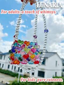 Mini Acrylic Beaded Crossbody Handbag Candy Color Handmade Pearls Purse For Party, Transparent Heart Beaded Pouch, Handmade Woven Colorful Jelly Clear Chain Shoulder Bag And Crossbody Bag, Suitable For Outings And Daily Wear, Birthday, Prom And Graduation And Also A Lovely Gift For Friends, Mother, Lover On Special Days Such As Valentine's Day, Christmas, Anniversaries. - 彩色 - 查看 7