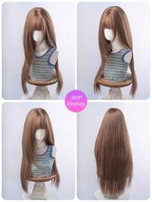 SHUDUO 1顶合成耐热直发棕色假发，纤维材质，适合日常佩戴，自然逼真（不含配饰） - 棕色 - 查看 10