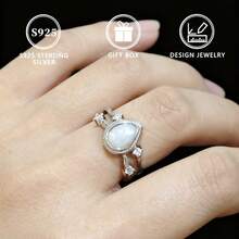 1pc S925 Silver Teardrop Shaped Synthetic Opal Women's Ring - Silver - View 4
