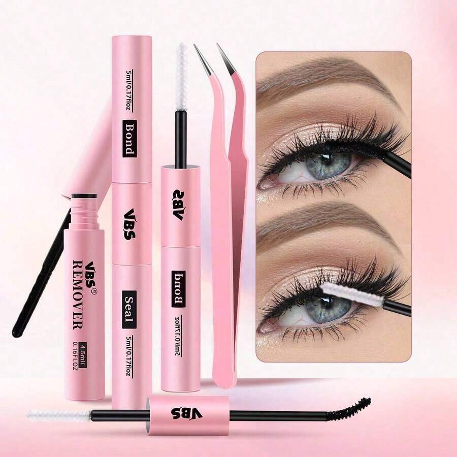 Three-In-One Double-Headed Eyelash Glue And Glue Remover Combined With Tweezers, Which Is Strong And Gentle, Easy To Remove Without Irritation, Accurate And Convenient To Clip, And Easy To Create Exquisite Eye Makeup 4CTF - Pink - View 1