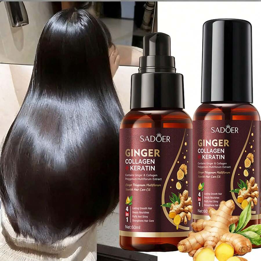 1 Botella de Suero de Cabello de Jengibre, Bruma Protectora del Calor, Acondicionador Hidratante para el Cabello, Infundido con Extractos de Jengibre y Fo-Ti, Suavizante y Nutritivo, Mejora el Cabello Sensible, Repara el Cabello Dañado, Apto para Cabello Seco, Dañado, Rizado, Agrega Brillo, Anti-Irritación, Protección contra el Calor, Nutrición Suave, Hidratante, Apto para Todos los Tipos de Cabello