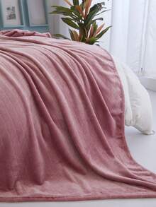1入組單層加厚法蘭絨切花格紋素色全部季節毯子床單 - 粉色 - 查看 9
