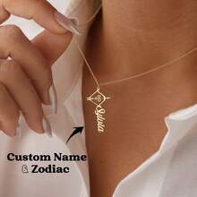 Personalized Zodiac Sign Name Necklace, Zodiac Moon Necklace, Personalized Gift, Astrology Necklace, Zodiac Sign Necklace, Birthday Gift - Multicolor - View 2