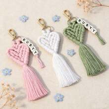 1 Stück personalisierter gewebter herzförmiger Namensanhänger, personalisierter Namensanhänger, herzförmiger Schlüsselanhänger, Brautjungferngeschenk, Hochzeitsparty Gastgeschenk, Valentinstag Geschenk - Gewebter Schlüsselanhänger - Übersicht 3