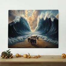 Bible Scene Art Print - Israelites Crossing The Red Sea Wooden Framed Canvas Wall Art, Art Deco Style HD Vibrant Colors, Ready To Hang For Living Room, Bedroom, Hallway Decor, Canvas Wall Hanging, Suitable For Hanging - 霧霾藍 - 查看 1