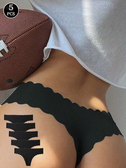 5pcs/Set Women's Seamless G-String Panties Set, Comfortable T-Back, Sexy Triangle Briefs, Soft Underwear Shorts