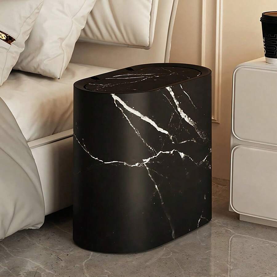 Black PP Material Press Type Garbage Bin With Lid Space Saving Odor Isolation Mosquito Prevention Inner Bucket Sturdy Durable Easy To Clean - Black - View 1