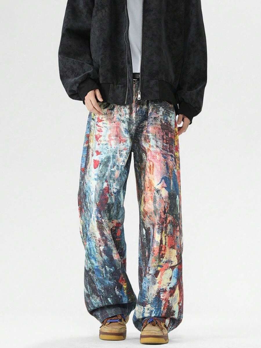 Jeans Cómodos de Pierna Suelta para Él, Estética Street Style Moderna, Tejido Suave y Diseño Atemporal que Se Adapta a Cualquier Outfit Diario - iridiscencia - Ver 1