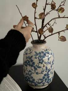 1个大型蓝白复古陶瓷花瓶 - 中式花卉圆形花瓶，适合乡村风格装饰，7.7英寸花瓶，适合千禧一代办公室中心摆件、书架桌面装饰 - 中国瓷器花瓶 - 彩色 - 查看 4