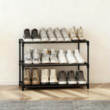 Three-Tier Shoe Rack, Metal Storage Shelf, Can Be Placed Upright Or Upside Down, Stackable, Suitable For Entryways, Black. - Black - View 4