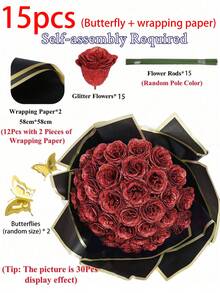 18/12/6/1 套装闪光玫瑰花束，红色闪光玫瑰，人造花，仿真玫瑰花束，适合情人节、订婚、结婚礼物、家居装饰、派对装饰、房间装饰、情人节装饰、送给女性的礼物、花束、生日礼物、周年纪念礼物、卧室装饰、房间装饰、情人节装饰