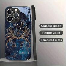 Funda de Teléfono de Vidrio Templado Estilo Sueño de Cáncer Azul Oro Negra para iPhone 16/16Plus/16Pro/16ProMax/15/15Plus/15Pro/15ProMax/14/14Plus/14Pro/14ProMax/13/13Pro/13ProMax/13Mini/12/12Pro/12ProMax/12mini/11/11Pro Max/x/xs/xr/xsmax/7/40 Diseño Creativo de Alta Gama Hermosa Simple para Chicos Chicas Pareja Funda Protectora - Colores mixtos - Ver 4
