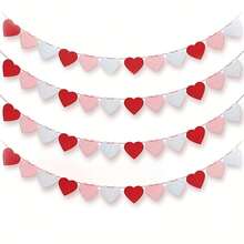 4pcs Felt Heart Wreath & Romantic Banner - Valentine's Day Room Decor, Perfect For Galentine's Day, Anniversary & Wedding Decoration - 大小愛心組合花環 - 查看 1