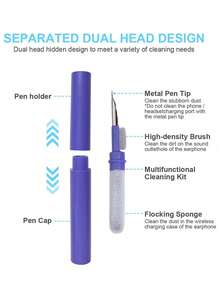 便携式耳机塞清洁刷，多功能软毛植绒海绵清洁刷，适用于耳机、耳塞、手机、数码设备、电脑键盘 - 藍色 - 查看 3