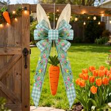 Lazos de Pascua para decorar coronas, lazo para la punta del árbol de Pascua, lazo decorativo con orejas de conejo para la puerta de entrada de primavera y el exterior. - Azul - Ver 2