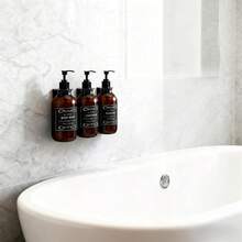 Shampoo And Conditioner Dispenser Set Wall Mount, 3Pack Refillable No Drill Shampoo Bottles For Shower With Labels 17oz Drill Free Body Wash Dispensers For Bathroom Shower Soap Bottles Black Pump - Amber - 查看 7