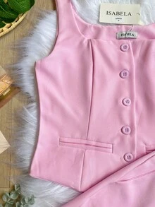 conjunto marrant colete curto com short saia feminino SP053 - Rosa chiclete - Visão 7