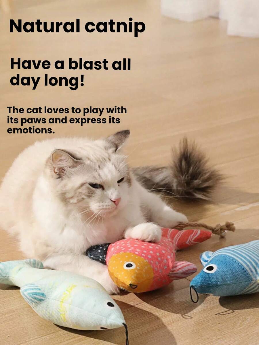 1pc Cartoon Fish Cat Toy, Self-Entertainment Boredom Relief Toy With Catnip, Multi-Color Options - Multicolor - View 1