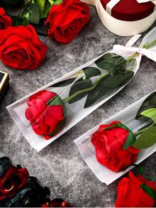 50个装 - 单支玫瑰花束包装袋，鲜花包装袋，单支鲜花包装纸，花束套装，母亲节，情人节礼物，婚礼（白色） - 無色 - 查看 7