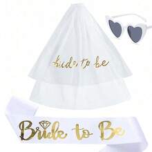 1/3pcs Bridal Shower Accessories Set, Includes Shoulder Strap, Veil, Heart Glasses, Gold Foil "Bride To Be" Design, Bride & Bridesmaid Shoulder Strap, Suitable For Wedding, Bachelorette Party Decorations - Multicolor - View 12
