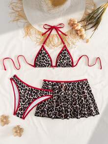 New Leopard Print 3 PiecesSwimsuit Set, Comfortable, Sexy, Suitable For Party, Holiday, Beach, Provides Lift And Support For Small Bust, Spring/Summer - Multicolor - View 2