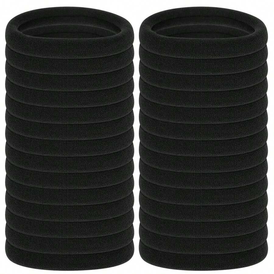 100 Pcs Thick Black Hair Ties Large Elastics Bulk Hair Ties Stretch Hair Bands Ponytail Holders For Thick Heavy And Curly Hair,Home And Living New In,Gifts,Household Items,Bathroom Accessories,Back To School,Outdoor Supplies,Party Rwady. - 黑色 - 查看 1