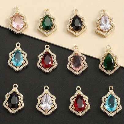 2个22x15mm多色单吊坠水滴吊坠，适用于耳环、手链、项链等DIY珠宝制作配件