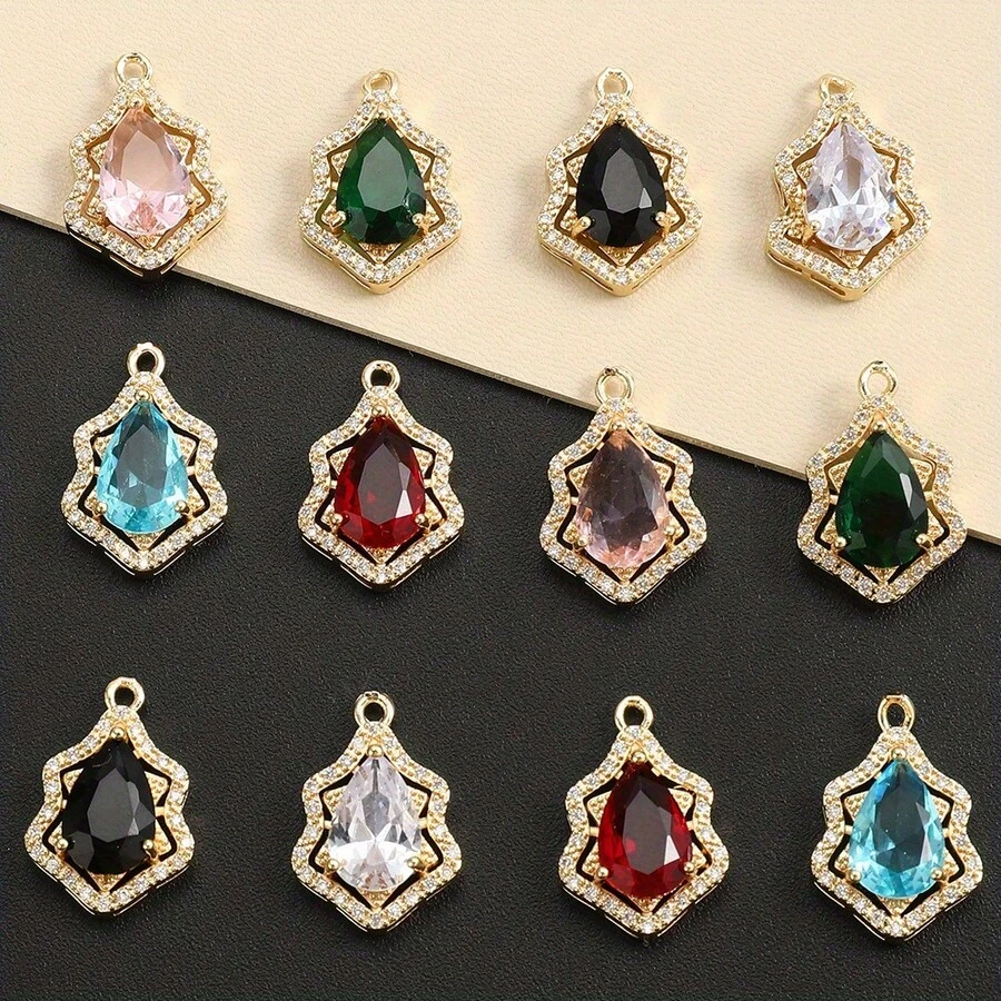 2个22x15mm多色单吊坠水滴吊坠，适用于耳环、手链、项链等DIY珠宝制作配件 - 彩色 - 查看 1